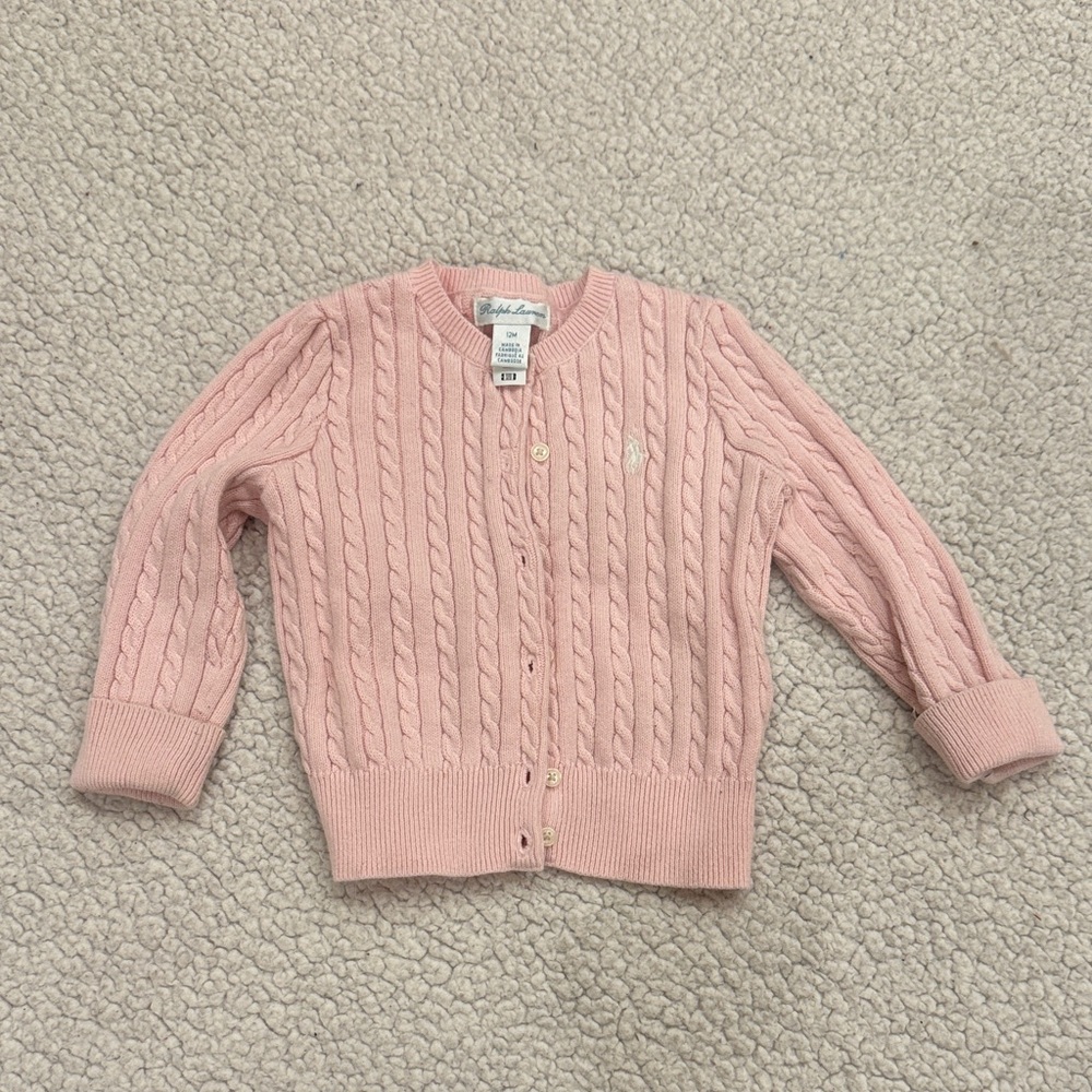 Ralph Lauren Pink Cable Knit Cardigan Sweater